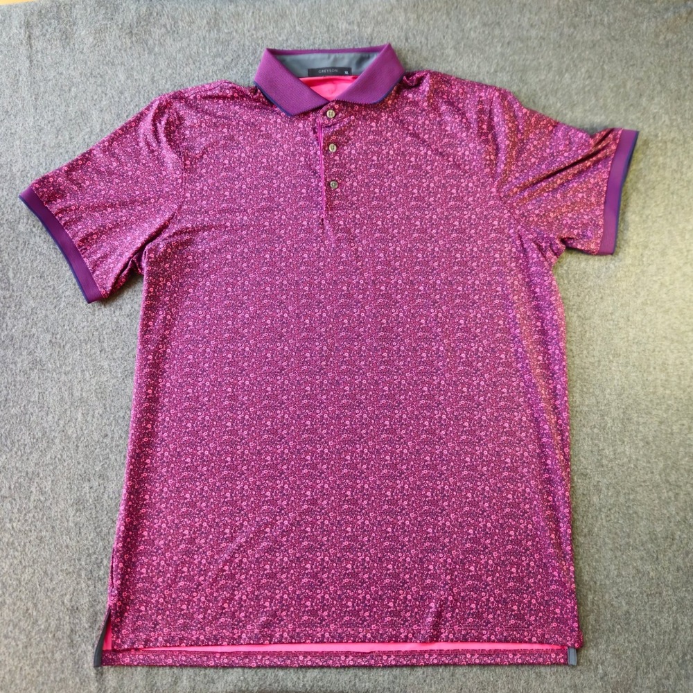 Greyson Polo Shirt XL Pink Purple Floral Performance Stretch EUC Golfcore Preppy